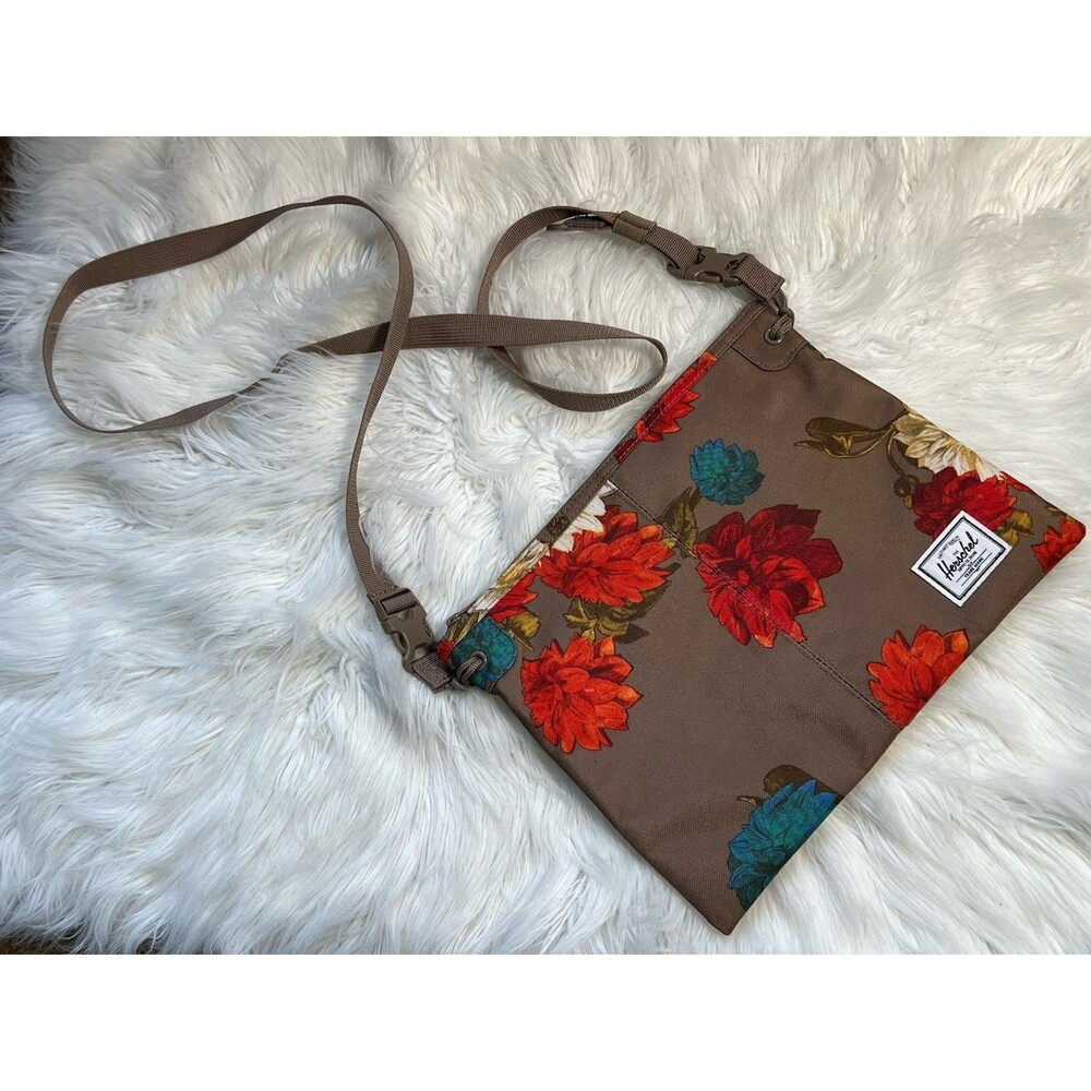 Herschel Crossbody Bag Brown And Floral With Zip Closure